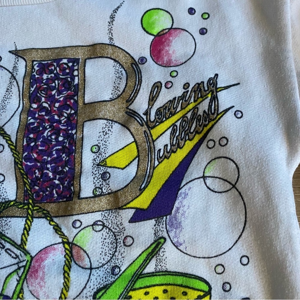 Vintage sweater girls Blowing Bubbles pullover 1980s glam cute - Picture 3 of 6